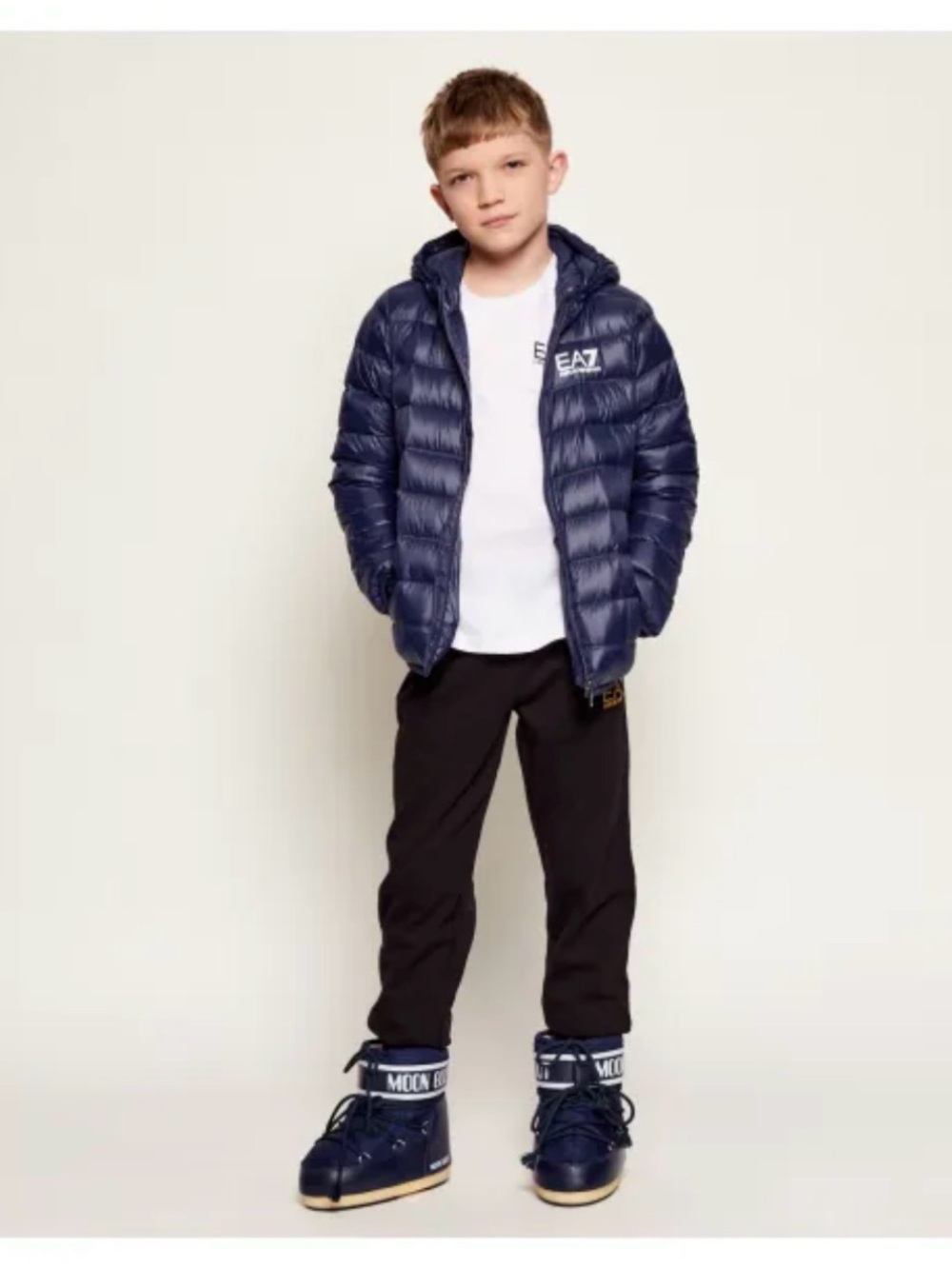 EA7 Emporio Armani Kids Dark Blue Puffer Jacket coat with Hood down navy size 8